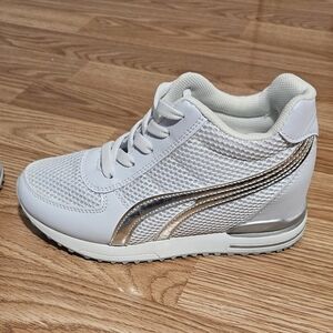 Women's White and Silver Athletic Sneakers
